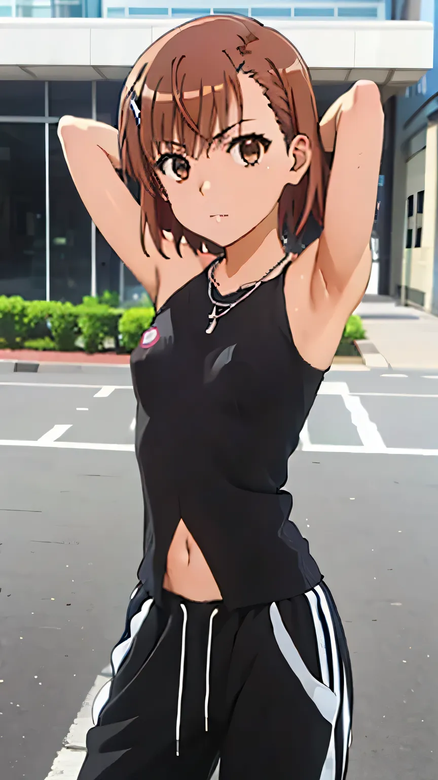 (masterpiece, best quality, high resolution, 8k:1.2), (anime coloring:1.3), highly detailed, beautiful eyes, perfect eyes, fine eyes, brown eyes, featuring big highlights, detailed face, highly detailed, fine eyes, symmetrical eyes, one girl, alone, Misaka...