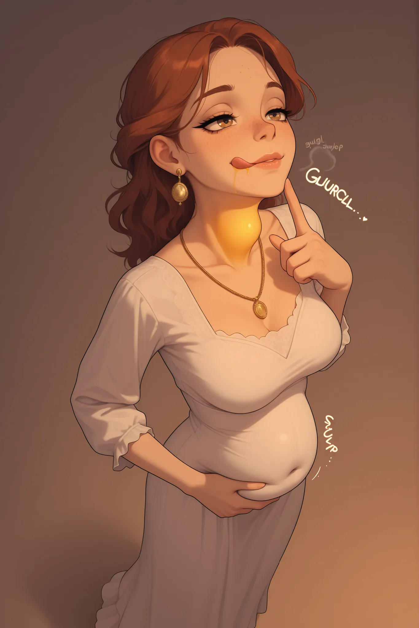 manor, Victorian dress, quaffed hair, earrings, necklace,
fully dressed, covered navel, belly concealed by clothes,
visible forehead, freckles, moles, detailed eyes, detailed lips,
slim body, slim waist, slim belly, skinny, athletic, slight muscles, medium...