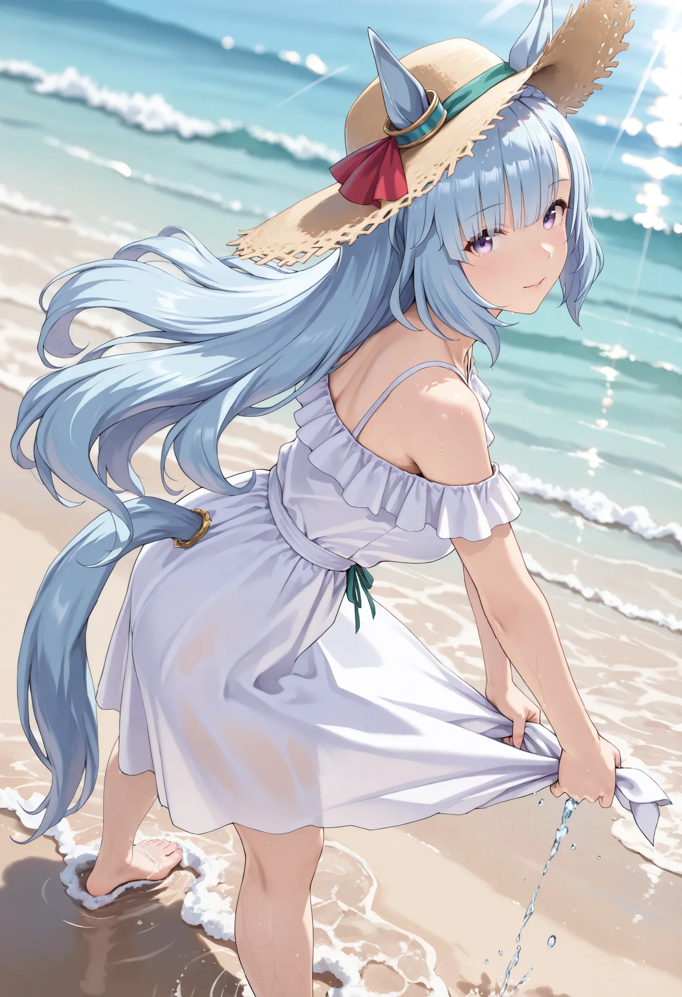 (masterpiece, best quality, perfect face:1.4), wide angle, mejiro ardan \(umamusume\), 1girl, ear ornament, horse ears, horse tail, tail on the lower back, proportional body, proportional, beautiful hair, beautiful face, beautiful detailed eyes, beautiful ...