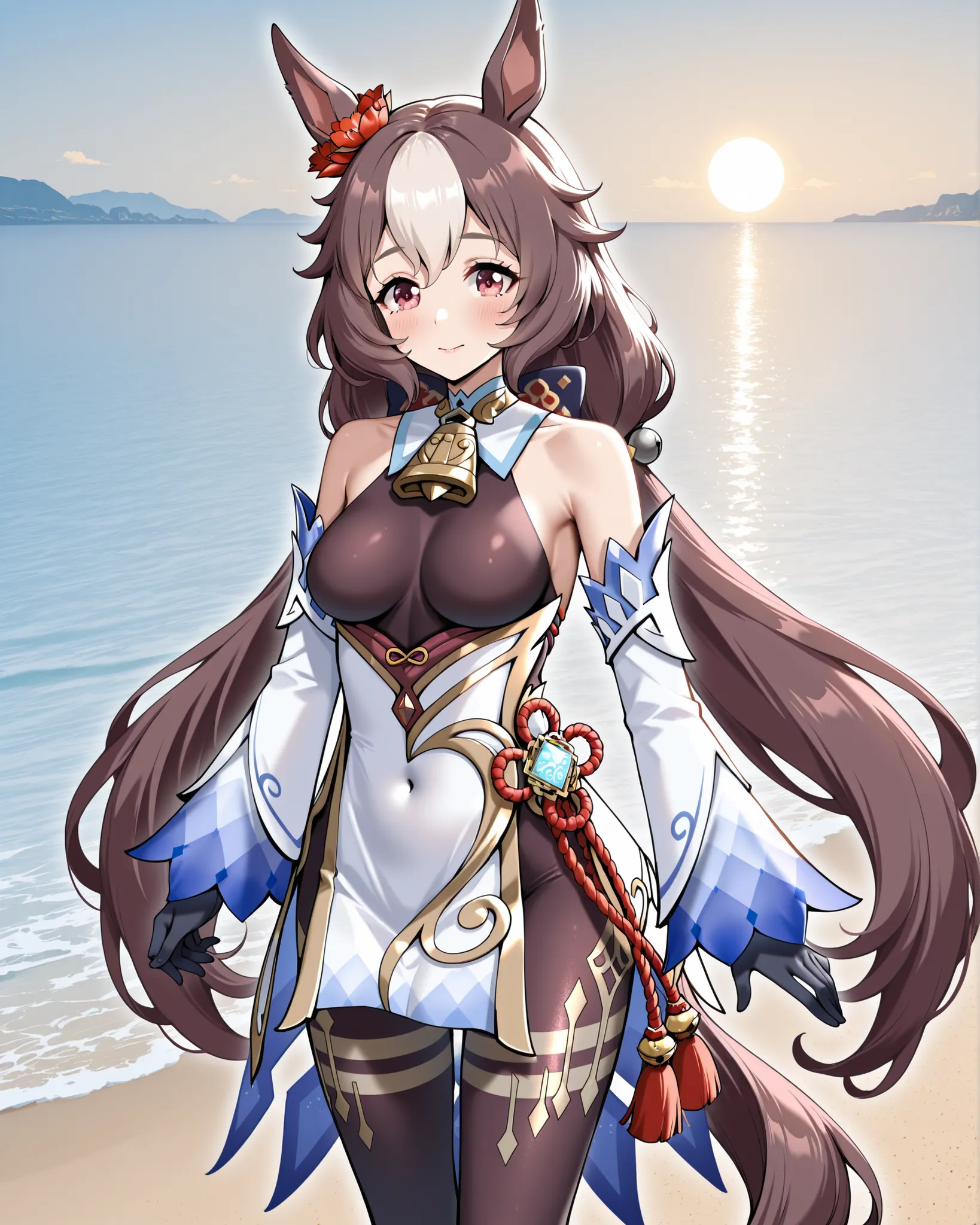 yamanin zephyr（Uma Musume）, Uma Musume, solo, [top quality next to viewers], [super beautiful CG], [Highly Detailed CG], [Super Detailed], [CG illustration ], [high res], [very delicate and beautiful],  very detailed skin, medium chest,  genshin ganyu cosp...