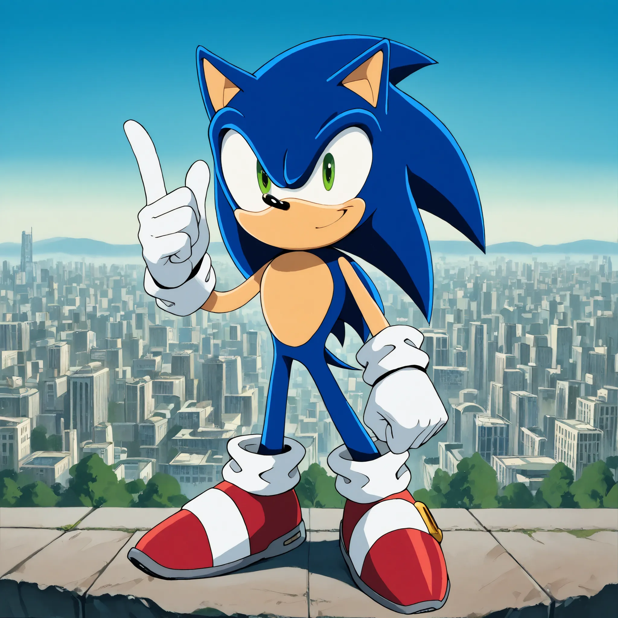 (1boy, SonictheHedgehog), (extremely detailed CG unit 8k wallpaper),(master part), (best quality), (ultra detail), (best illustration),(ghibli_style), cowboy shot, front view, , close up, standing, thumb up, solo, facing viewer, looking at viewer, perfect ...