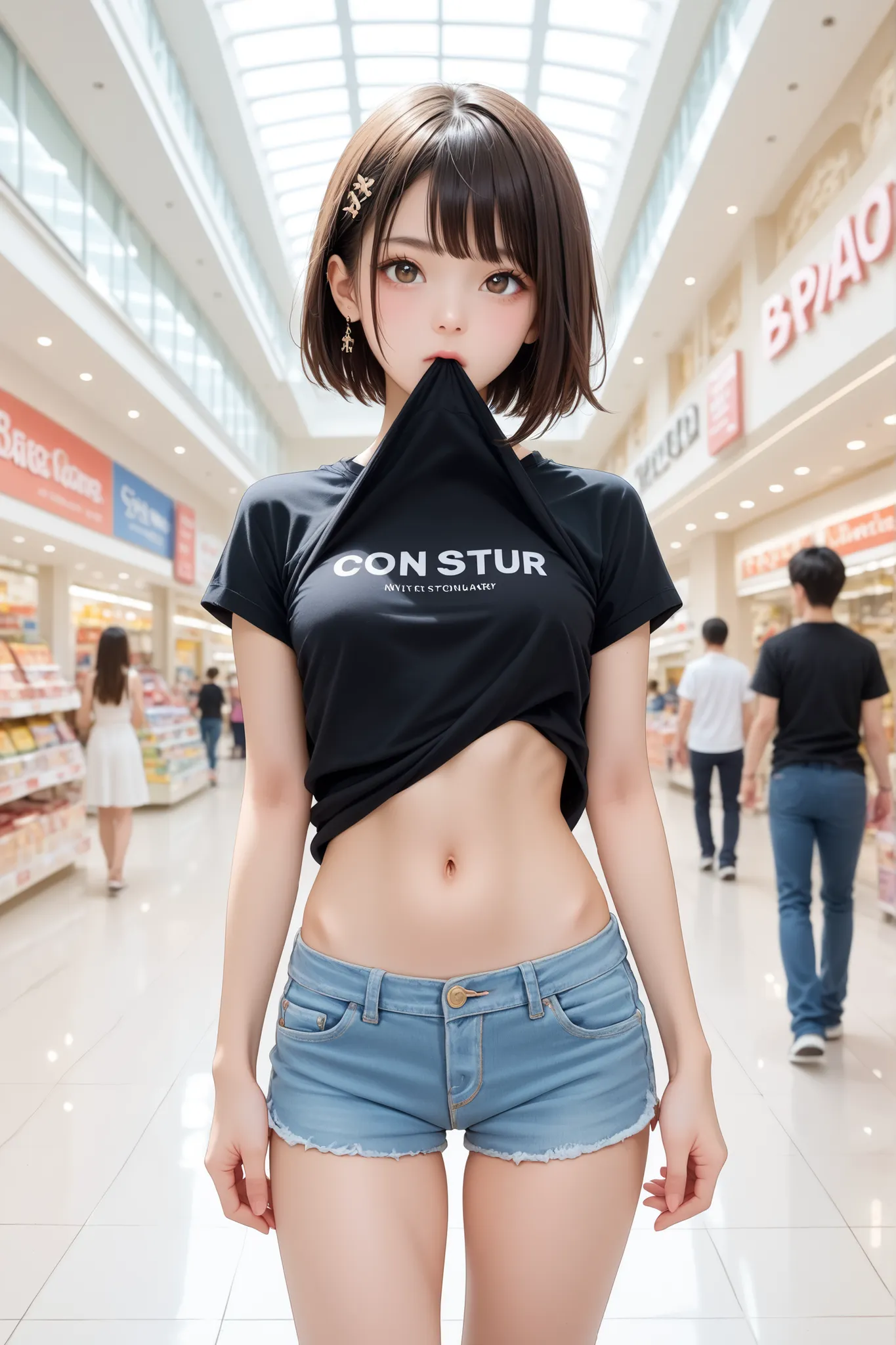 score_9, score_8_up, score_7_up, (as pictured:1.2), Rating_suspicious, a Japanese girl, Japanese, Age 25, solo, cute girl, cool girl, cool beauty, perfect face, short hair, Brown Hair, diagonal Bang, perfect body, Abs, big boobs, Stomach, belly button, com...
