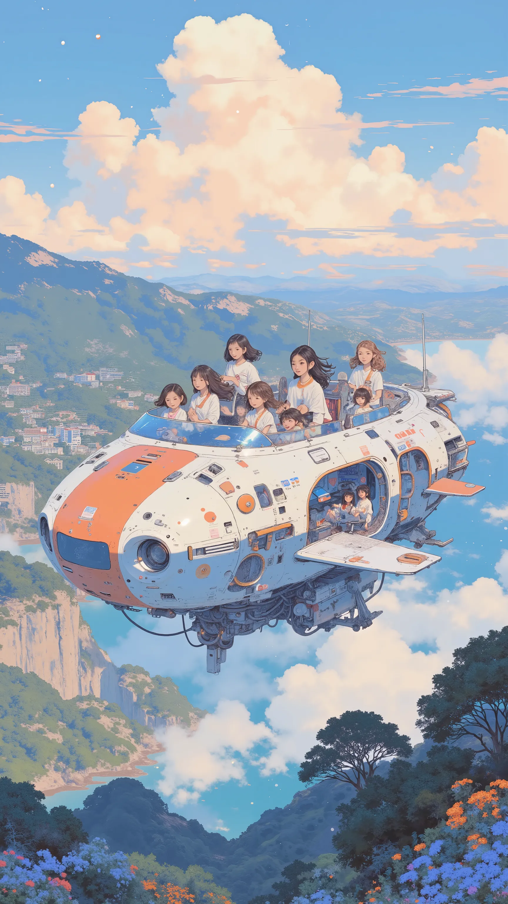 tourist hovercraft, by Kentaro Miura, big!!!!!!!!!!!!, slice of life anime, happy!!!, anime style”, official art, an retro anime image, by Hiroshi Arakawa, anime!!!!, FLCL