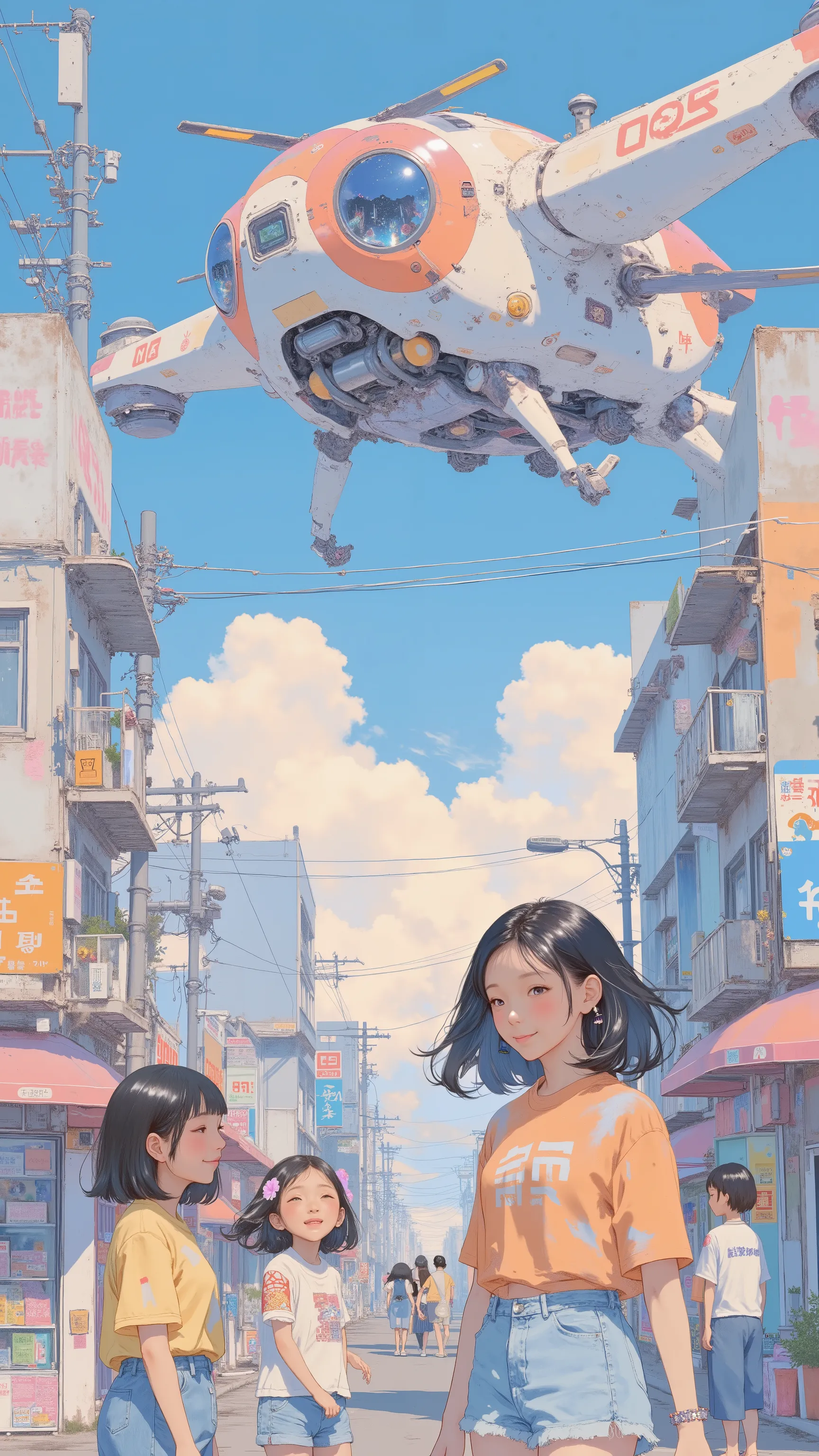 Large tourist drone, by Kentaro Miura, big!!!!!!!!!!!!, slice of life anime, happy!!!, anime style”, official art, an retro anime image, by Hiroshi Arakawa, anime!!!!, FLCL