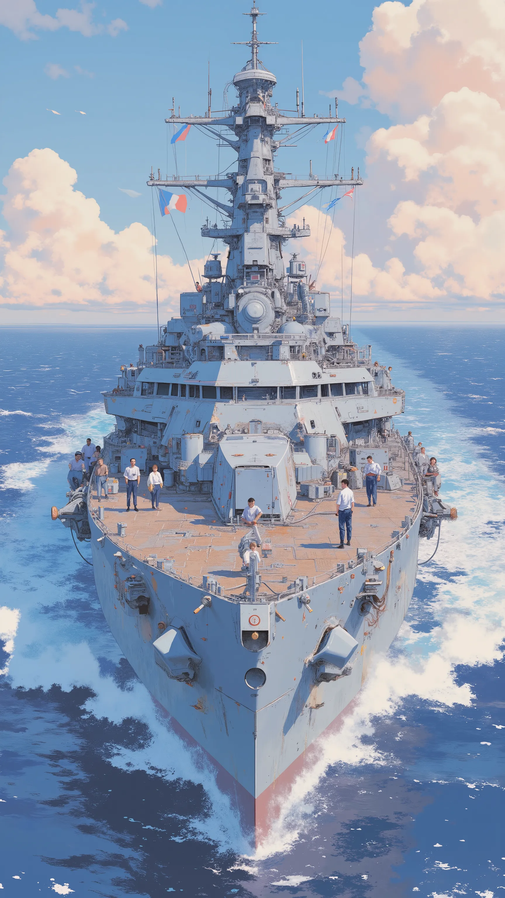 A warship that hunts down Godzilla, by Kentaro Miura, big!!!!!!!!!!!!, slice of life anime, happy!!!, anime style”, official art, an retro anime image, by Hiroshi Arakawa, anime!!!!, FLCL