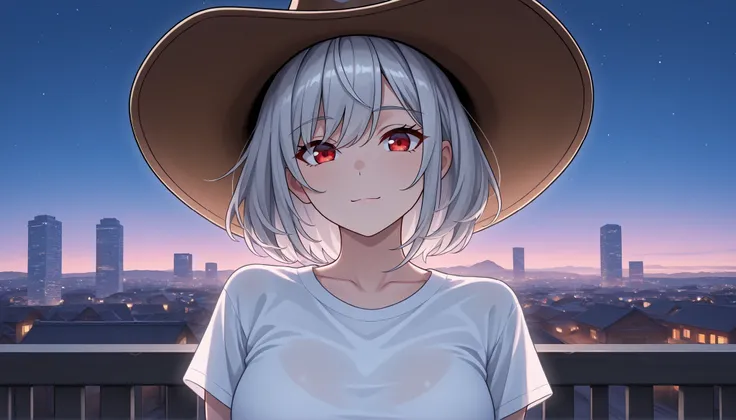 ((solo)), close-up, hair tacking , 素晴らSeems傑作, top quality next to viewers, high fashion, Extremely ridiculous, HDR, Intricate Details, bright colors, very cute face, cowboy hat, white t-shirt, Tight shirt, Distressed Jeans, adult woman, silver gray hair, ...