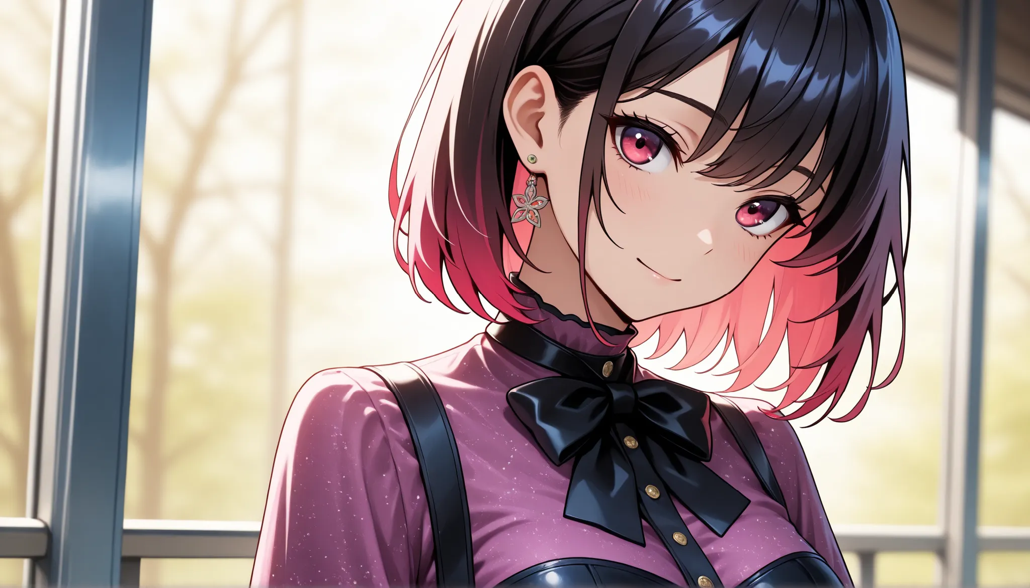 ((solo)), close-up, hair tacking , 素晴らSeems傑作, top quality next to viewers, high fashion, Extremely ridiculous, HDR, Intricate Details, bright colors, very cute face, 美Seems女性のバーテンダー, Peaceful Atmosphere, bow tie from below, Stylish Bar,(美Seems細部までこだわった顔),...