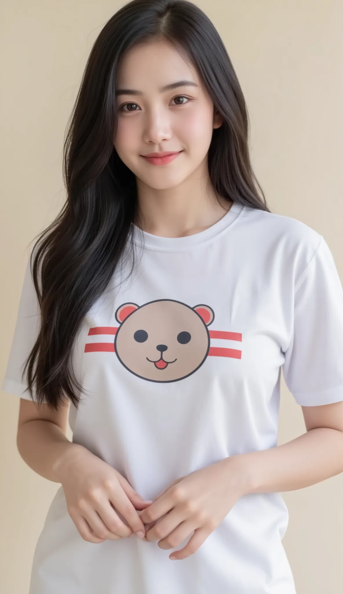 Realistic teen woman Beautiful face Black long hair Big breasts Attractive shape Looking and smiling for camera 8K high definition sharp focus Very high detail Realistic like photo Natural light Smooth skin
The photo is straight, looking at the camera at a...