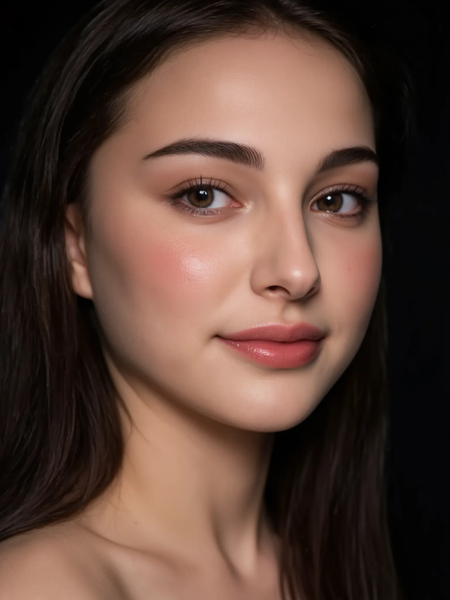 masterpiece, ultra detailed, best quality, 18+ female portrait, intimate close-up, artistic nude study, professional photography Details:
- Beautiful young woman portrait
- Side body pose, face turned to camera
- Intimate close-up framing (head and shoulde...