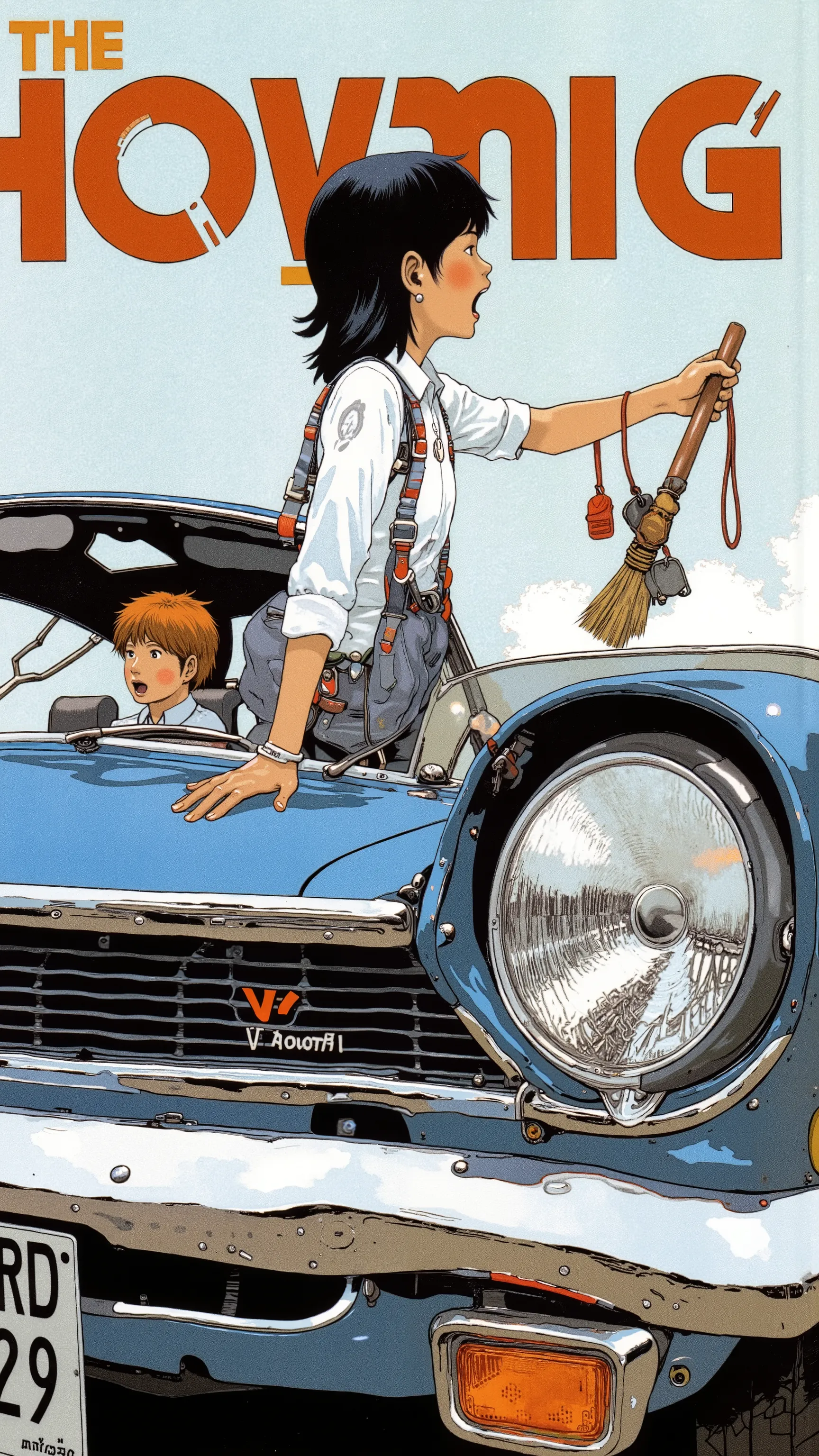 Sleek Design, Equipment, Reminiscent of Mazda Cosmo Sport, of fog lights. car, sense of speed on that front grille, fog lights depicts, Strong presence. Manga-specific, Vintage Mazda Cosmo Sport、expresses the thrill and anxiety, chrome decoration, クラシックな自動...
