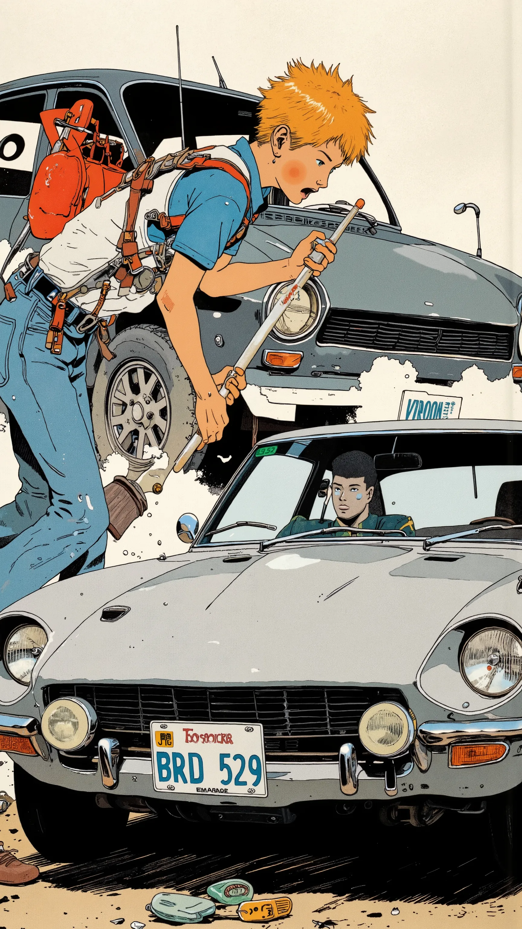 Sleek Design, Equipment, トヨタ2000ＧＴvintage Toyota 2000GT reminiscent of Toyota 2000, of fog lights. car, sense of speed on that front grille, fog lights depicts, Strong presence. Manga-specific, ビンテージトヨタ2000GT、expresses the thrill and anxiety, chrome decora...