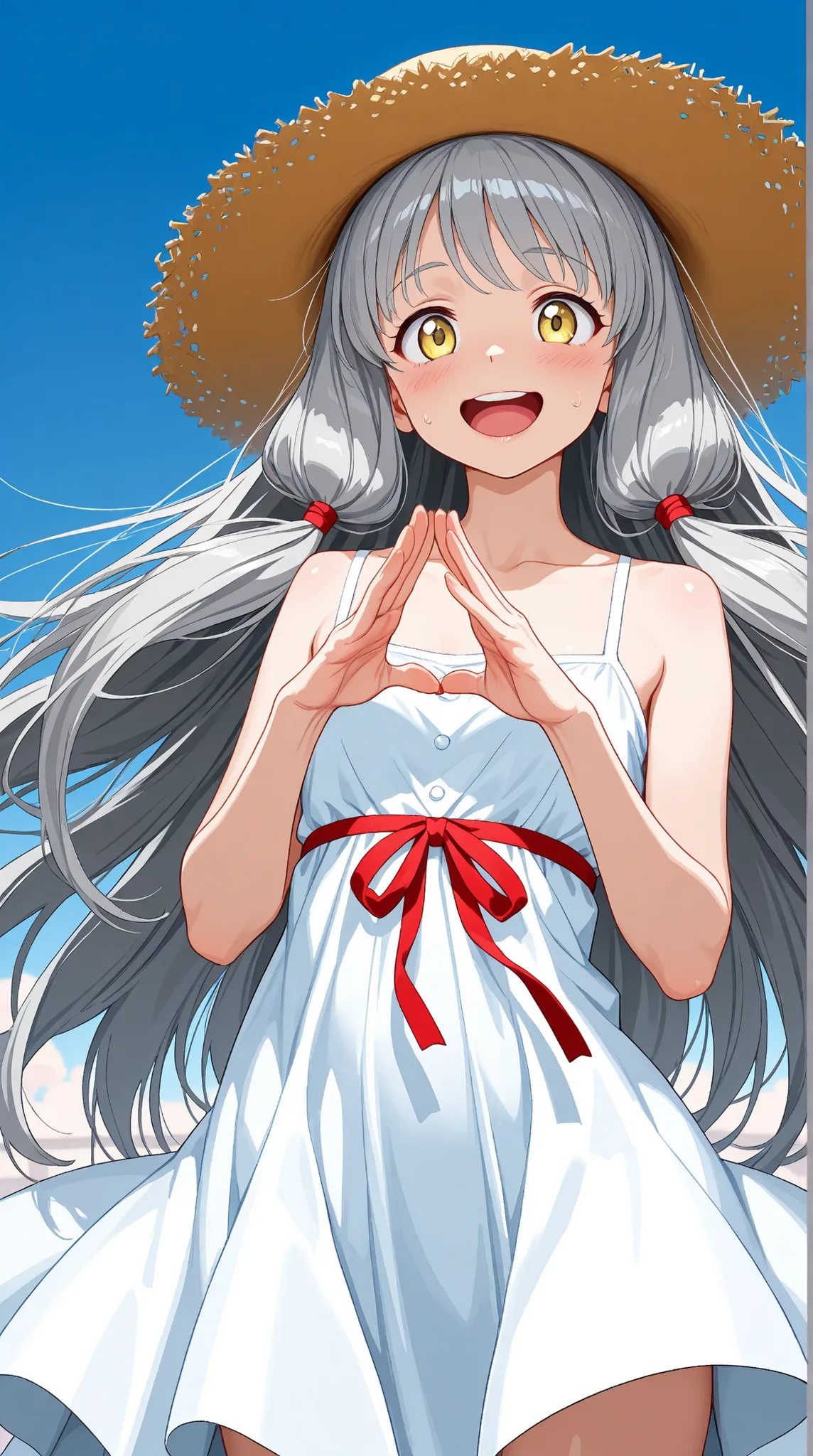 8K (high res) (Super Detailed)　(masterpiece)　(top quality)　anime illustration　detailed eyes　detailed face　Feminine Detailed Hands　Delicate hair　 detailed wrinkles on clothes　fine skin　detailed background　solo　early 10s　yellow eyes　 girl's appearance 　(Grey...
