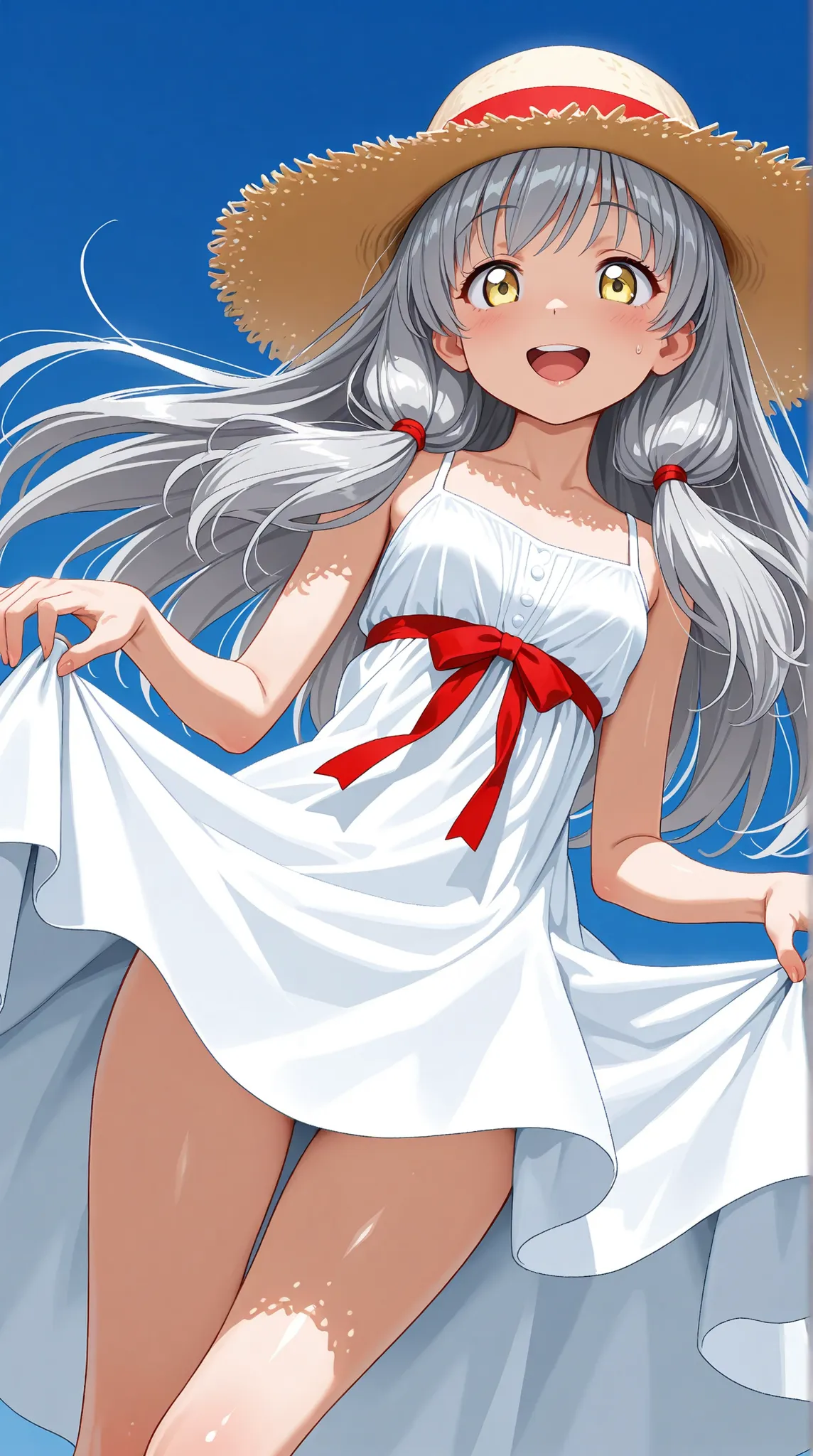 8K (high res) (Super Detailed)　(masterpiece)　(top quality)　anime illustration　detailed eyes　detailed face　Feminine Detailed Hands　Delicate hair　 detailed wrinkles on clothes　fine skin　detailed background　solo　early 10s　yellow eyes　 girl's appearance 　(Grey...