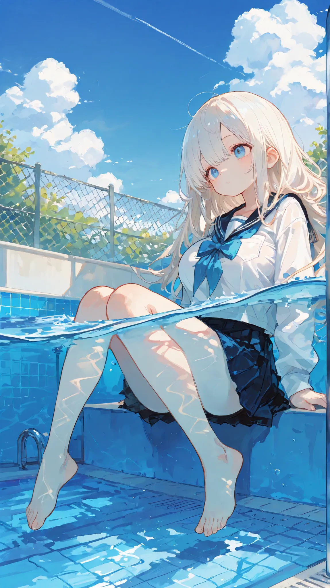 ral-drptpl,cute,748cm style,,(Masterpiece:1.2), (top quality), (beautiful detailed eyes:1.2), ((1 个漂亮的girl)), (Highly detailed CG), (super detailed), (very detailed and beautiful:1.1), (Perfect Details:1.1), (amazing illustration), cartoon, Pool, watercolo...