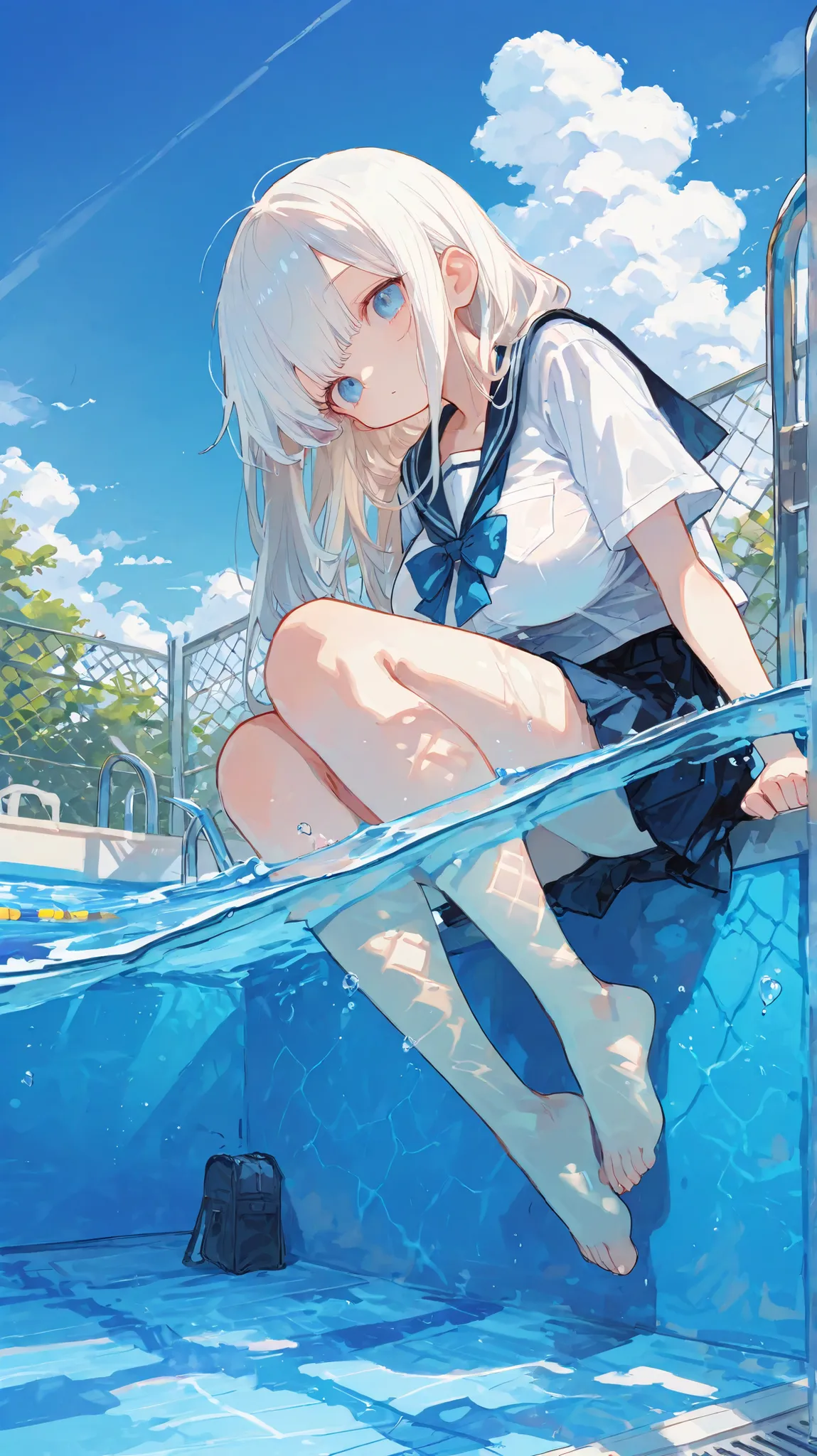 ral-drptpl,cute,748cm style,,(Masterpiece:1.2), (top quality), (beautiful detailed eyes:1.2), ((1 个漂亮的girl)), (Highly detailed CG), (super detailed), (very detailed and beautiful:1.1), (Perfect Details:1.1), (amazing illustration), cartoon, Pool, watercolo...
