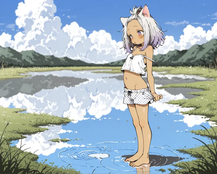 ((Abara Heiki Style)), ((Masterpiece)), ((best quality, amazing quality)), ((very aesthetic, absurdres, newest, detailed background)), ((detailed background, negative space, blurry background, depth of field)), (flat color, flat shading), (from side, full ...