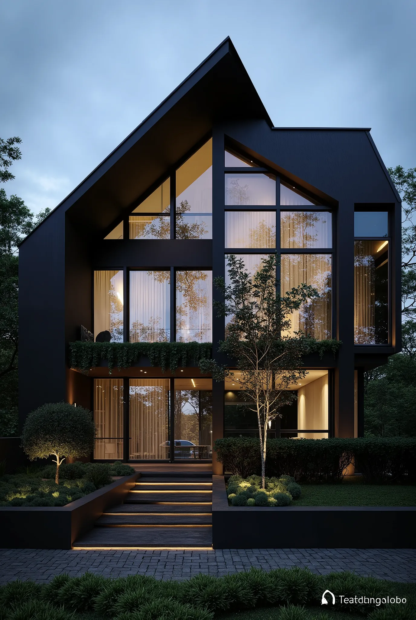 mordenhouse, house, glass house with a sloping roof, modern, dynamic (RAW photo, real, best quality, masterpiece:1.2), (hyper realistic, photo-realistic:1.2), high quality, (dark lighting:1.2), perfect lighting, archdaily, Scandinavian-Style House