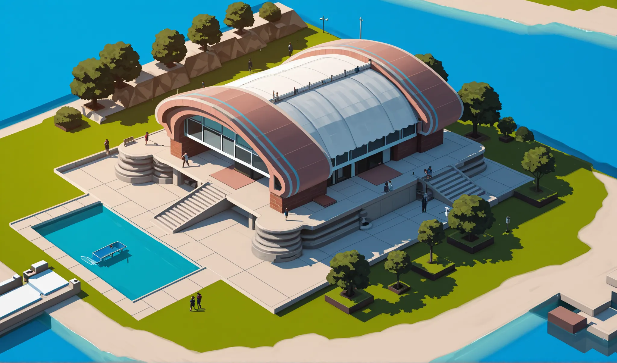 ((isometric)), ((realism)) modern sports club, isometric realism