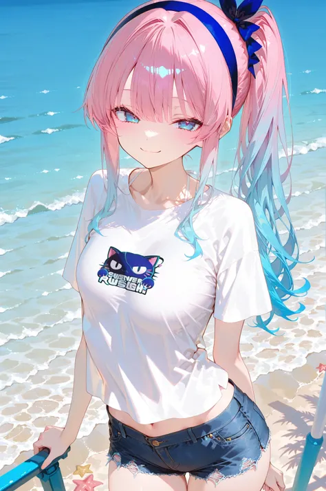 exquisite realistic style(0.8), Master Level,Extreme Details,professional post-processing,Masterpiece,anime style(1.2),best quality,High resolution,8K,Blue and pink gradient hair colour (blue dominant), blue eyes, underage, petite body, lolita, small breas...