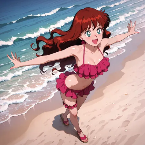 masterpiece, amazing quality, best quality, ultra-detailed, 8K, illustration, clear skin, ultra-detailed-eyes, shiny skin, very awa, very as2, soft body, newest, haruna sakurada, bishoujo senshi sailor moon, long hair, reddish brown hair, blue eyes, bare s...