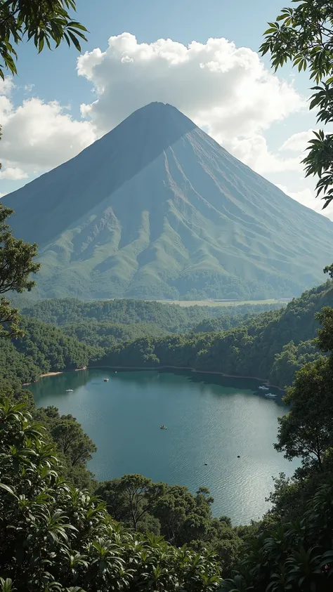 highdefinition image,Volcano image、Africa's Arenal Volcano、The most active volcano in Costa Rica、Volcano shaped like Mount Fuji、Lake Arenal next to it