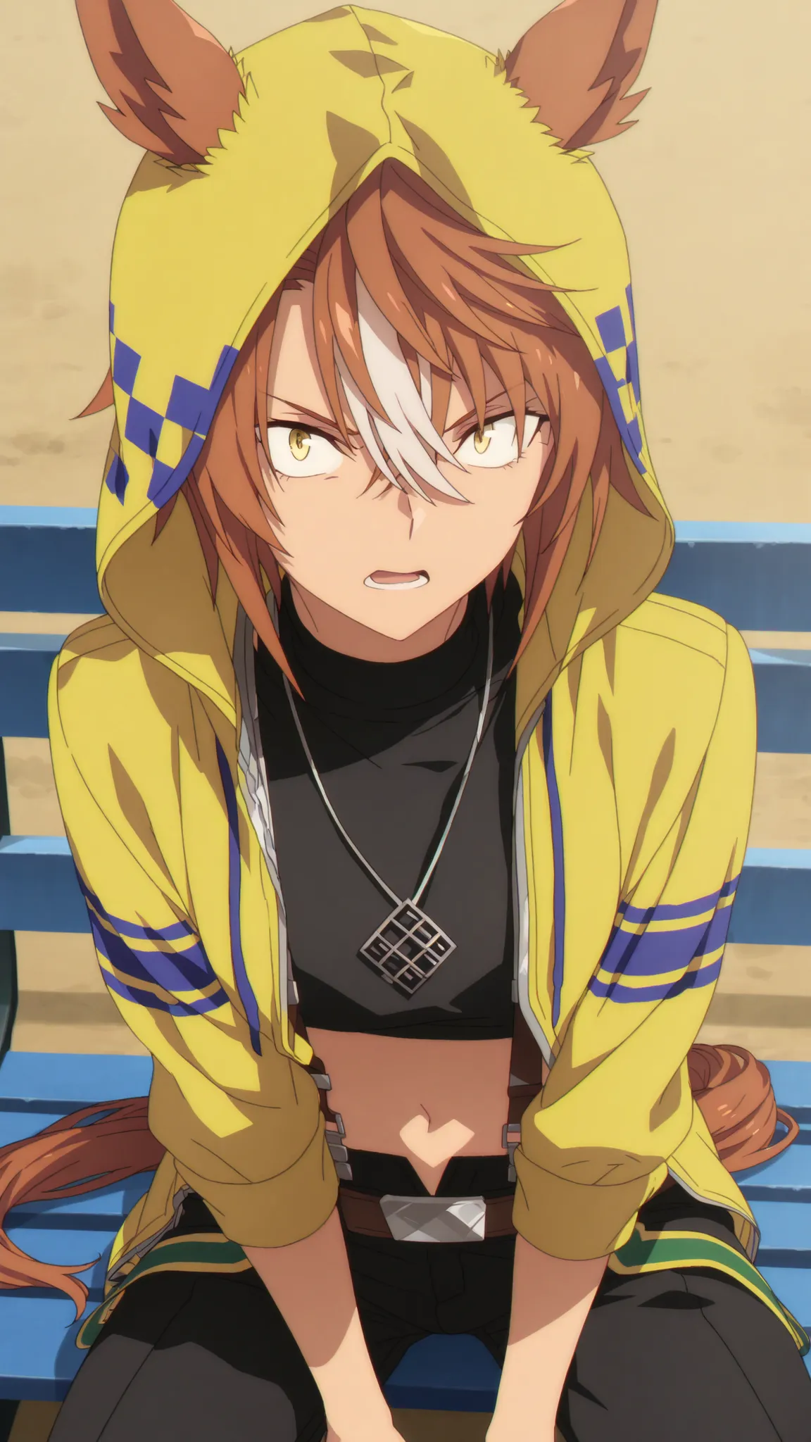 , Dictus Striker .Uma musume
High quality ,  best quality , masterpiece,  High Resolution , detailed face( LoRA: Dictus Striker ),anatomically correct, detailed hairstyle( LoRA: Dictus Striker ),anime Coloring
solo, 1 girl,
brown hair, streaked hair, short...