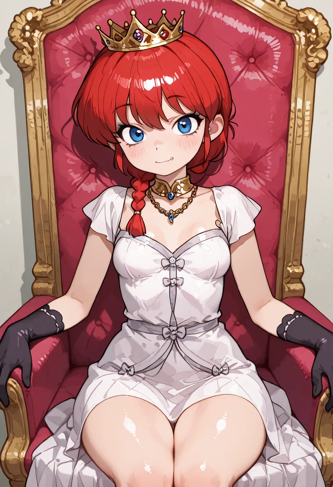 Ranma Saotome. red hair. blue eyes. braid. small breasts. wide hips. necklace. black eyeliner. pink manicure. |   (anime)、1girl、girls、beautiful shadows、Softness、innocence . masterpiece, High Quality, live-action, 2.５Ｄcomic style, Pastel oil paint, Toon Sha...