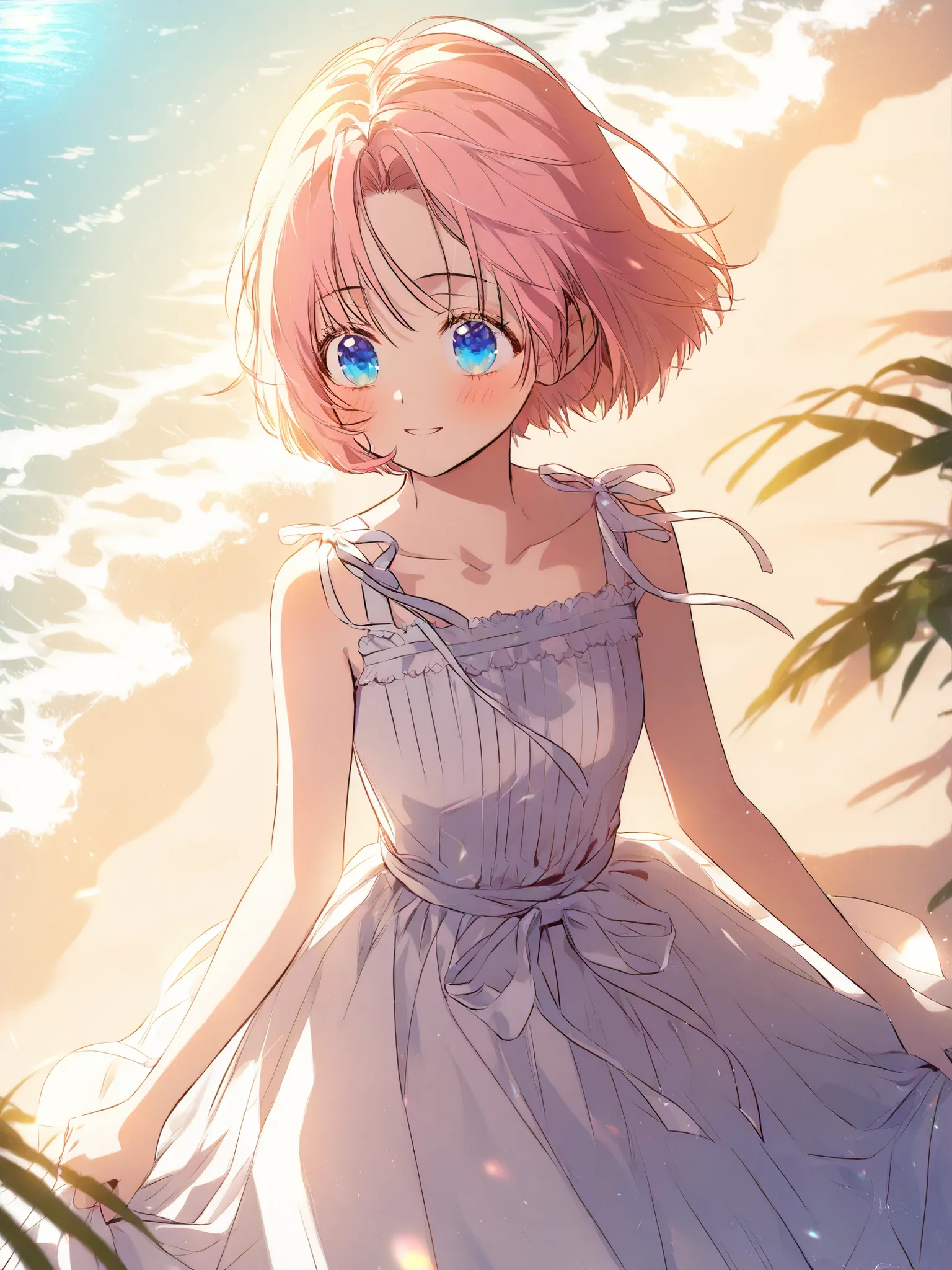 cinematic, day time, Beautiful and atmospheric, high contrast lighting, (masterpiece, best quality:1.2), atmospheric details, (solo focus), (depth of field:1.2), absurdres, highres, soft lighting, soft shadows, manhwa victorian beach background, {1girl, li...