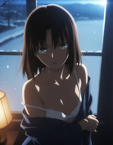 masterpiece, best quality, amazing quality, highres, absurdres, very aesthetic, high resolution, ultra detailed, perfect details, solo, , indoors, ufotable style, outdoor,((midnight, dark, snow)), , (lens flare, sunset, blue hour), lamp, backlight, , from ...