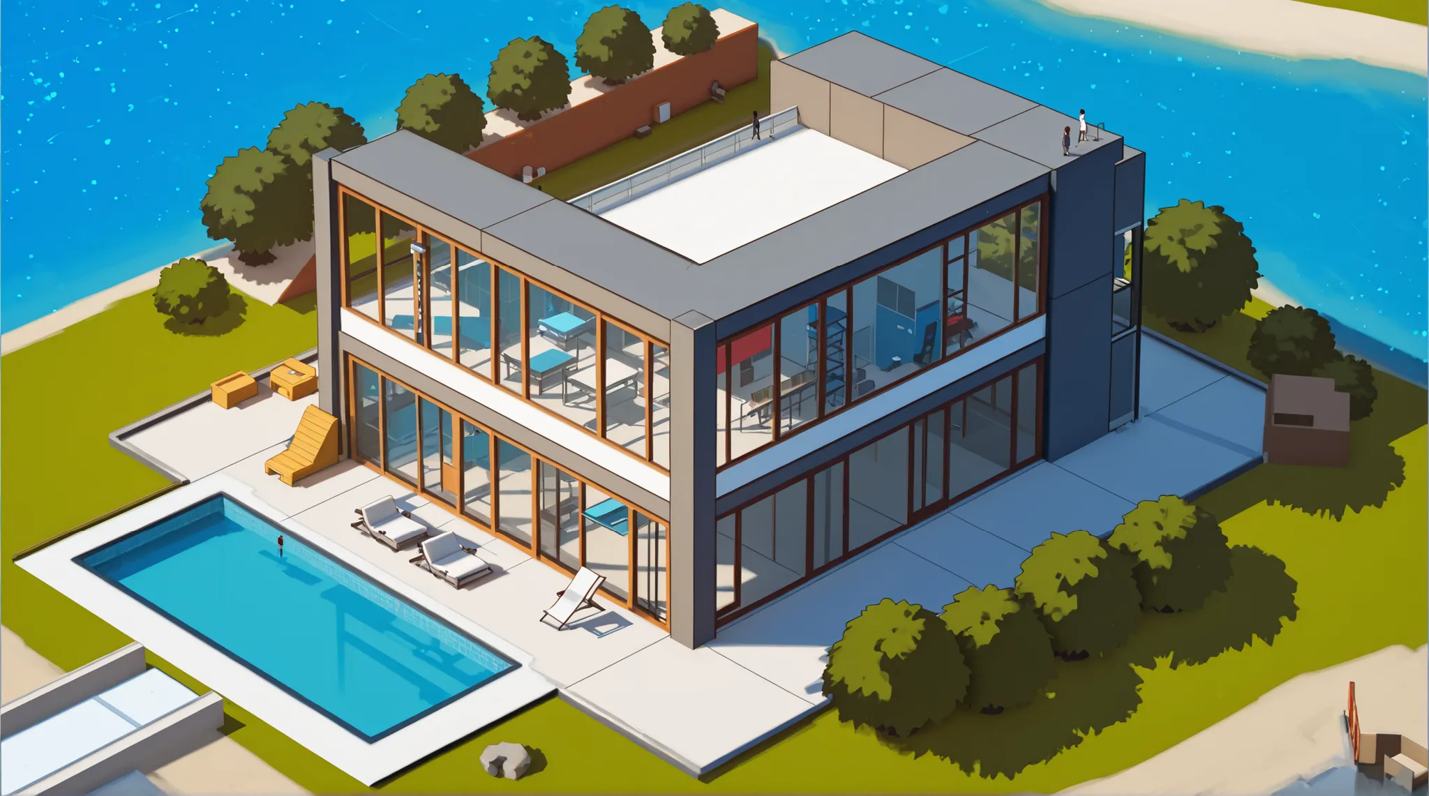 ((no people)), ((isometric)), ((realism)),a modern expensive gym building, ((no people))