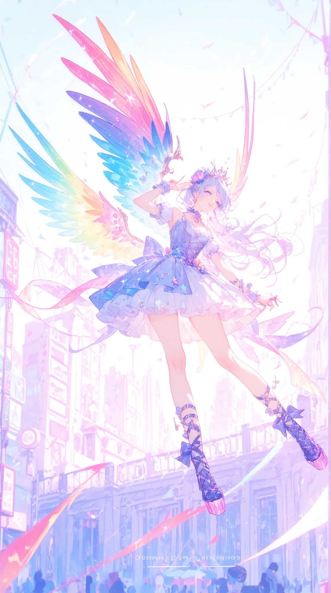ultimate image quality, Perfect Depiction, Idol Witch, Decora Fashion, Neon Light Magic, colorful wings , Sweets Motif Decor, Electronic Music Aura, Urban Background