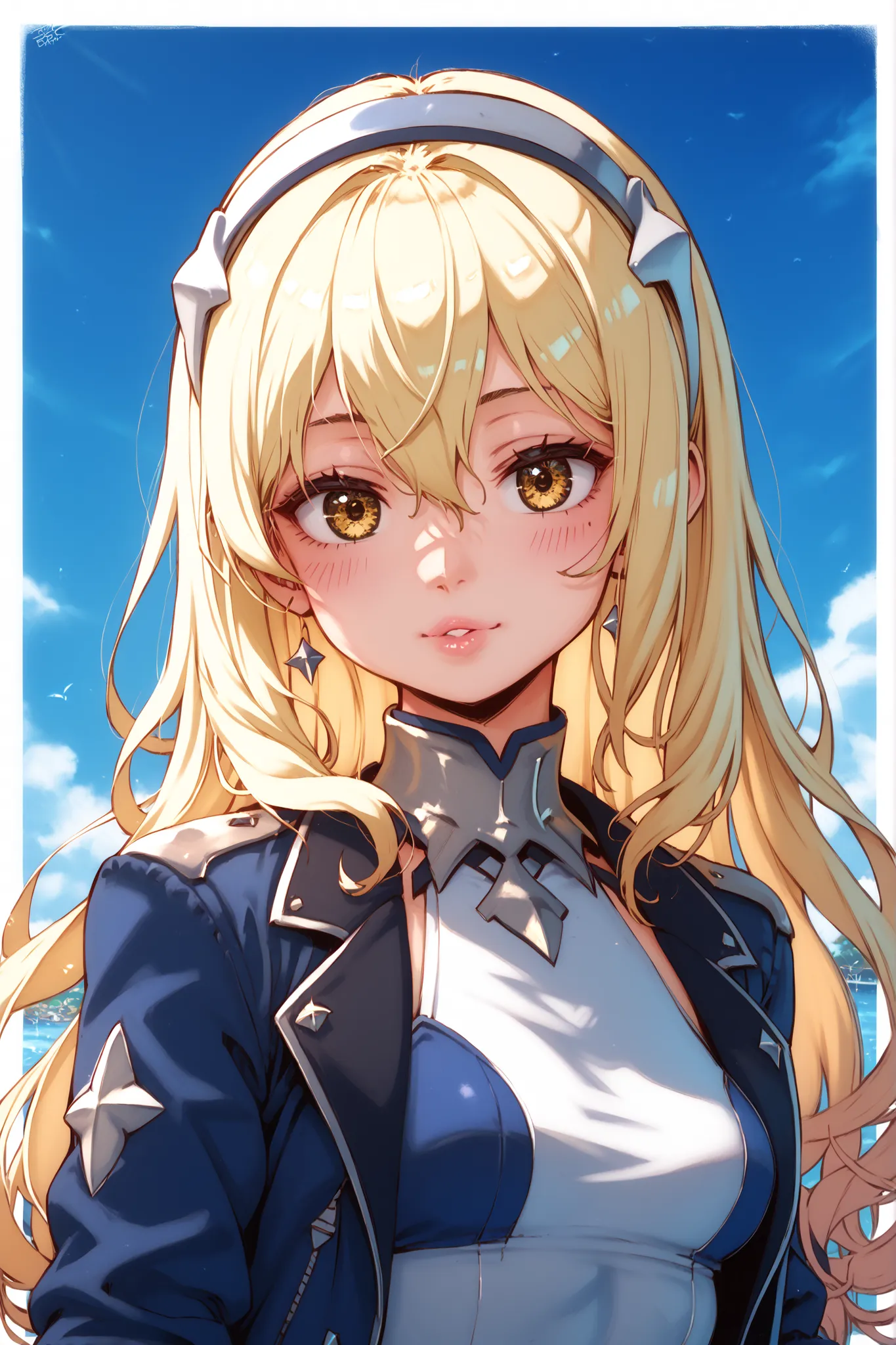 aiz wallenstein, blonde hair, hair between eyes, hairband, long hair, yellow eyes, sidelocks,  highres, sharp focus, cinematic lighting, hdr, high contrast, detailed background, 