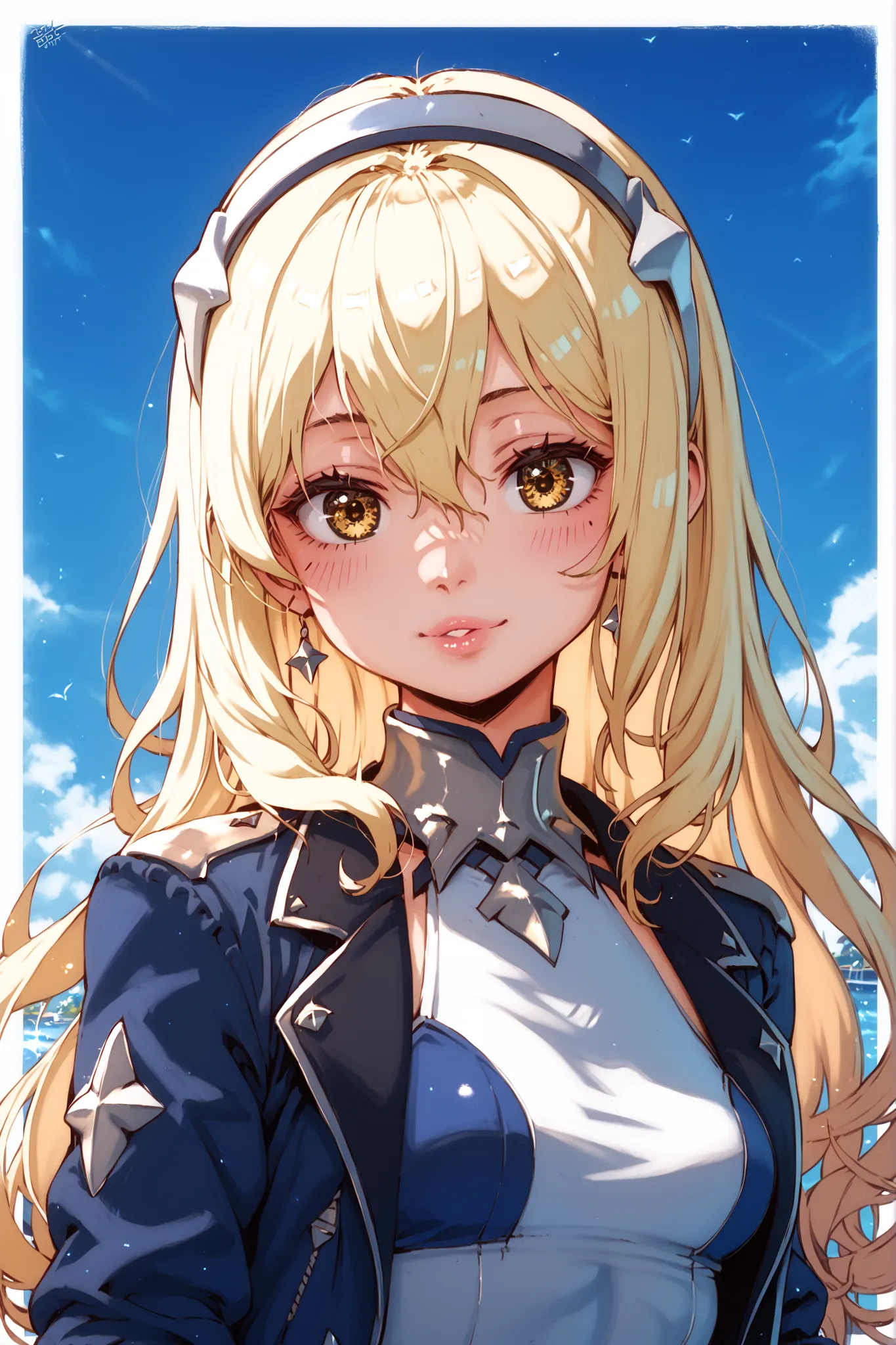 aiz wallenstein, blonde hair, hair between eyes, hairband, long hair, yellow eyes, sidelocks,  highres, sharp focus, cinematic lighting, hdr, high contrast, detailed background, 