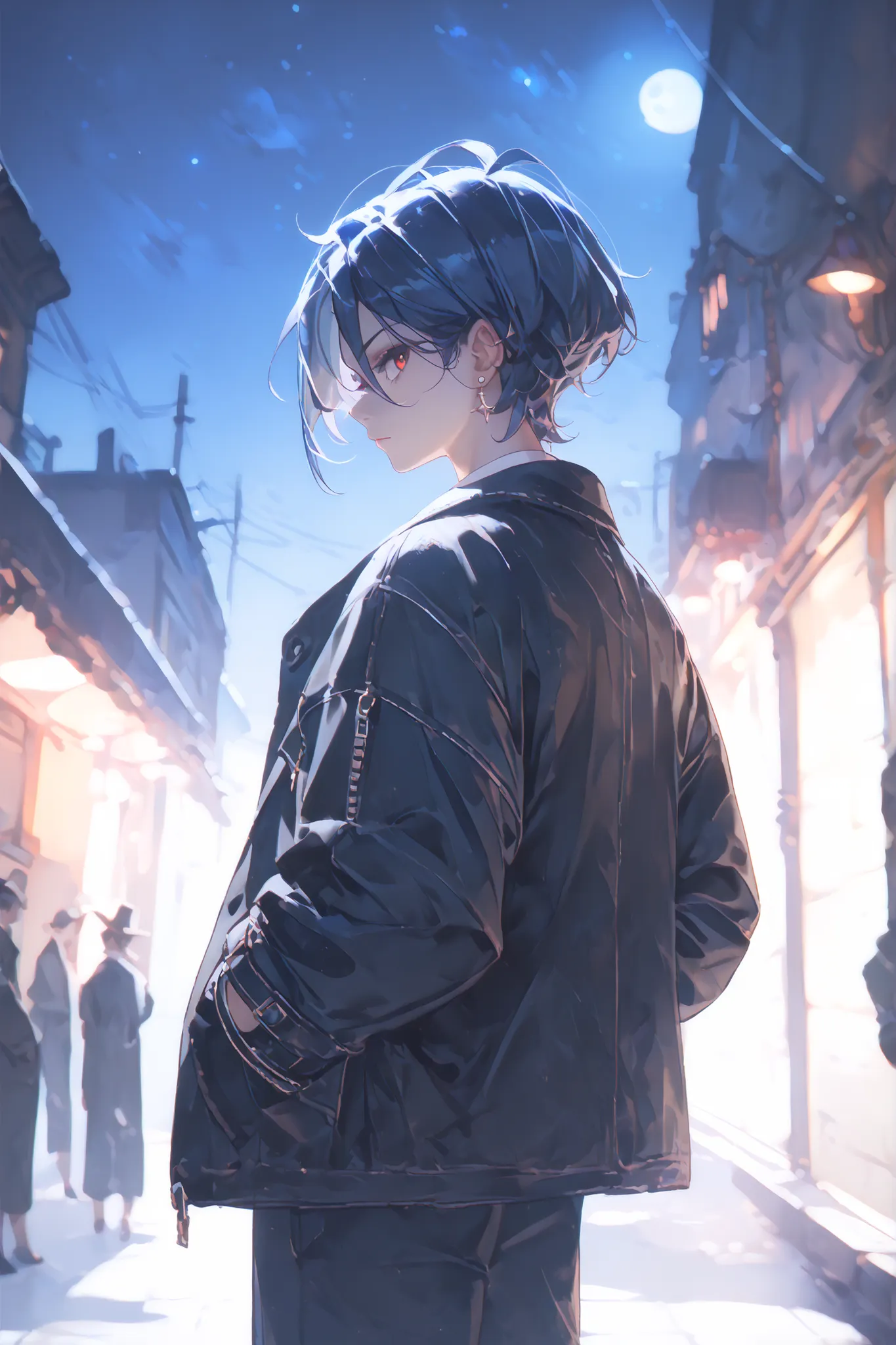 nightの街、Onna、mafia boss、Black-based coat、cool、back alley、(night:1.9)