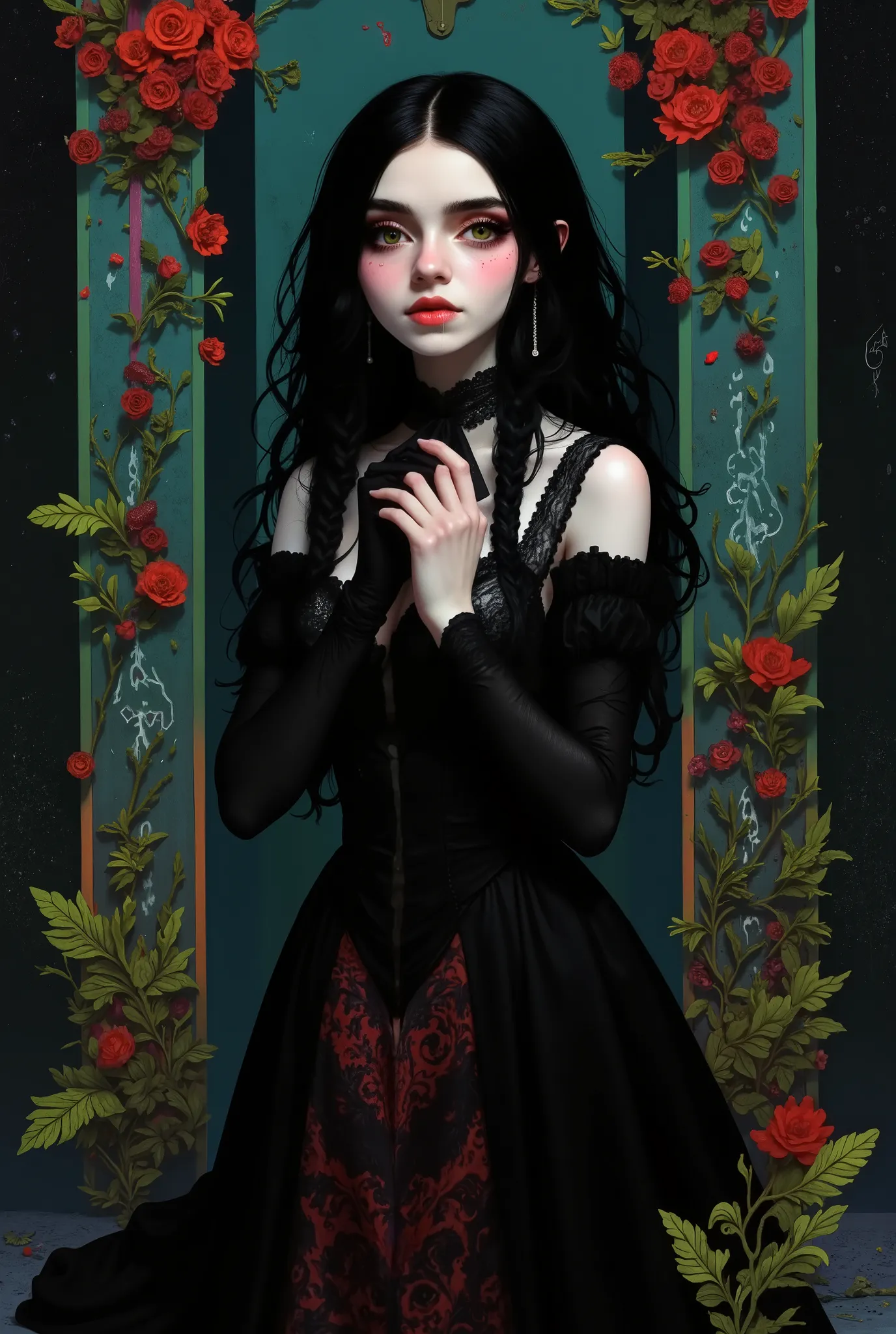  girl woman, creepy sexy aristocrat, creepy, decrepit scene
