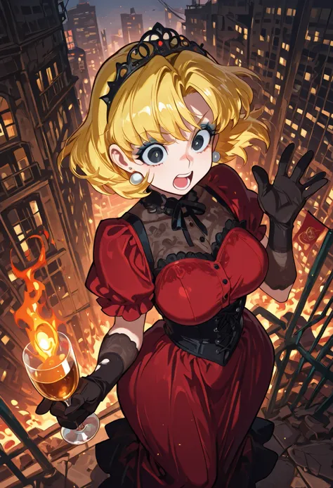 Lori Loud. medium breasts, huge hips, blonde hair, black eyes, blue eyeshadow, pearl earrings, white earrings. choker.| score_9, score_8_above, score_7_above, score_6_above, score_5_above, score_4_above, super detailed, extreme detailed, masterpiece,best q...