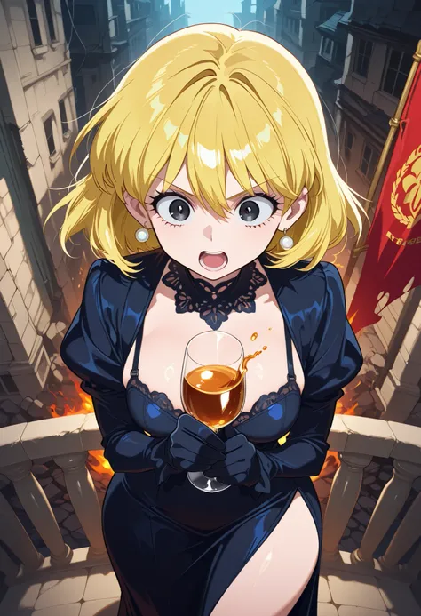 Lori Loud. medium breasts, huge hips, blonde hair, black eyes, blue eyeshadow, pearl earrings, white earrings. choker.| score_9, score_8_above, score_7_above, score_6_above, score_5_above, score_4_above, super detailed, extreme detailed, masterpiece,best q...