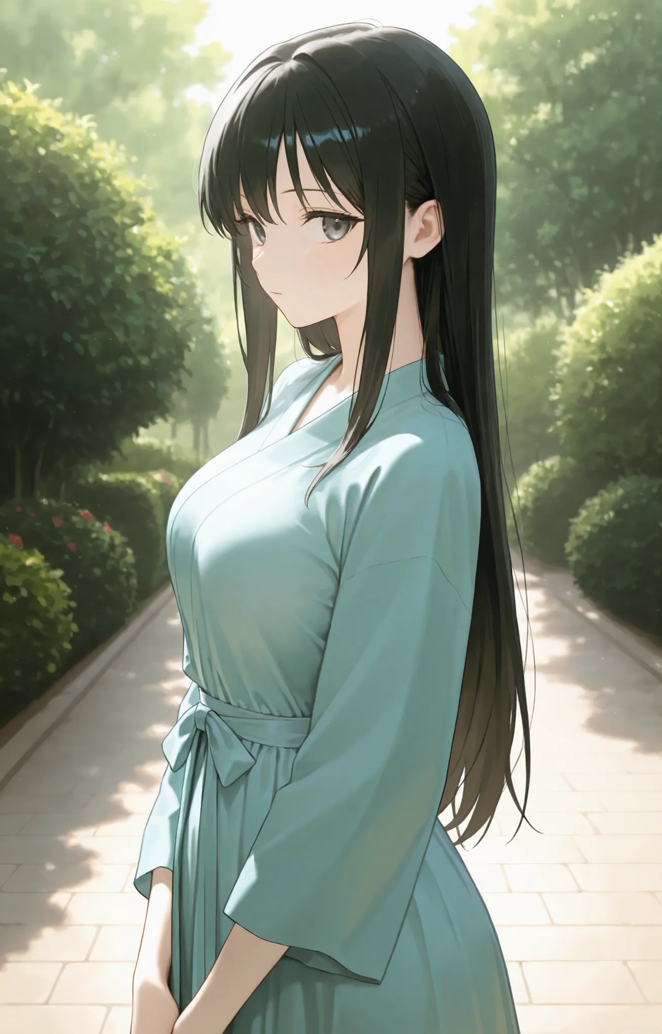 Masterpiece, good resolution, HD Quality, newest. good anatomy. good lighting, safe. beautiful, anime, Japanese girl, delicate features. Dark Ash Hair and Long Hair, Hairstyle. eyes. piel clara, Medium Breasts Size C, slim build. He is 20 years old,  She m...