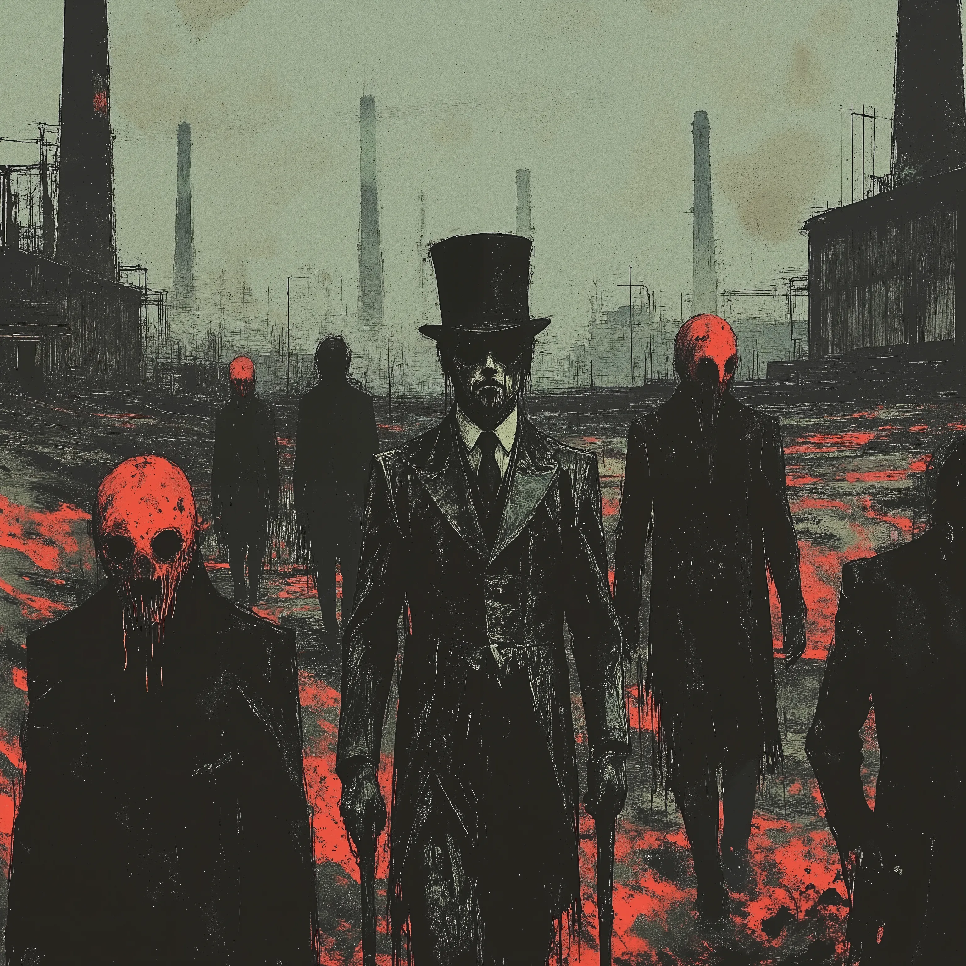 solo,detailxl, Top Hat, Walking stick, formal suits with silver embroidery, noble man, dystopia background, landscape,traveler