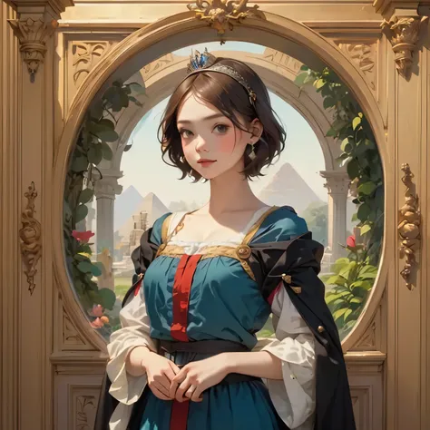 398 ((The Young Princess and the Young Prince)),(short hair),(Neat hair),(Ultra High Definition),(Opulent Palace),(Leonardo da Vinci Style Painting),(Egypt),(Egypt文字)