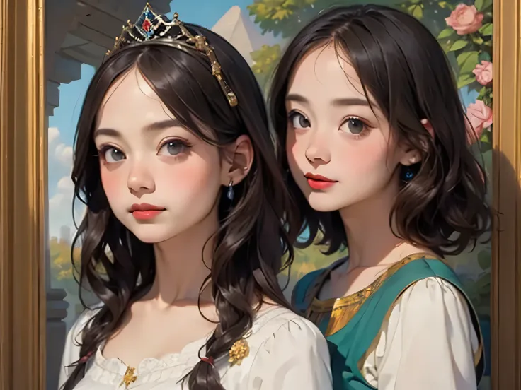 398 ((The Young Princess and the Young Prince)),(short hair),(Neat hair),(Ultra High Definition),(Opulent Palace),(Leonardo da Vinci Style Painting),(Egypt),(Egypt文字)