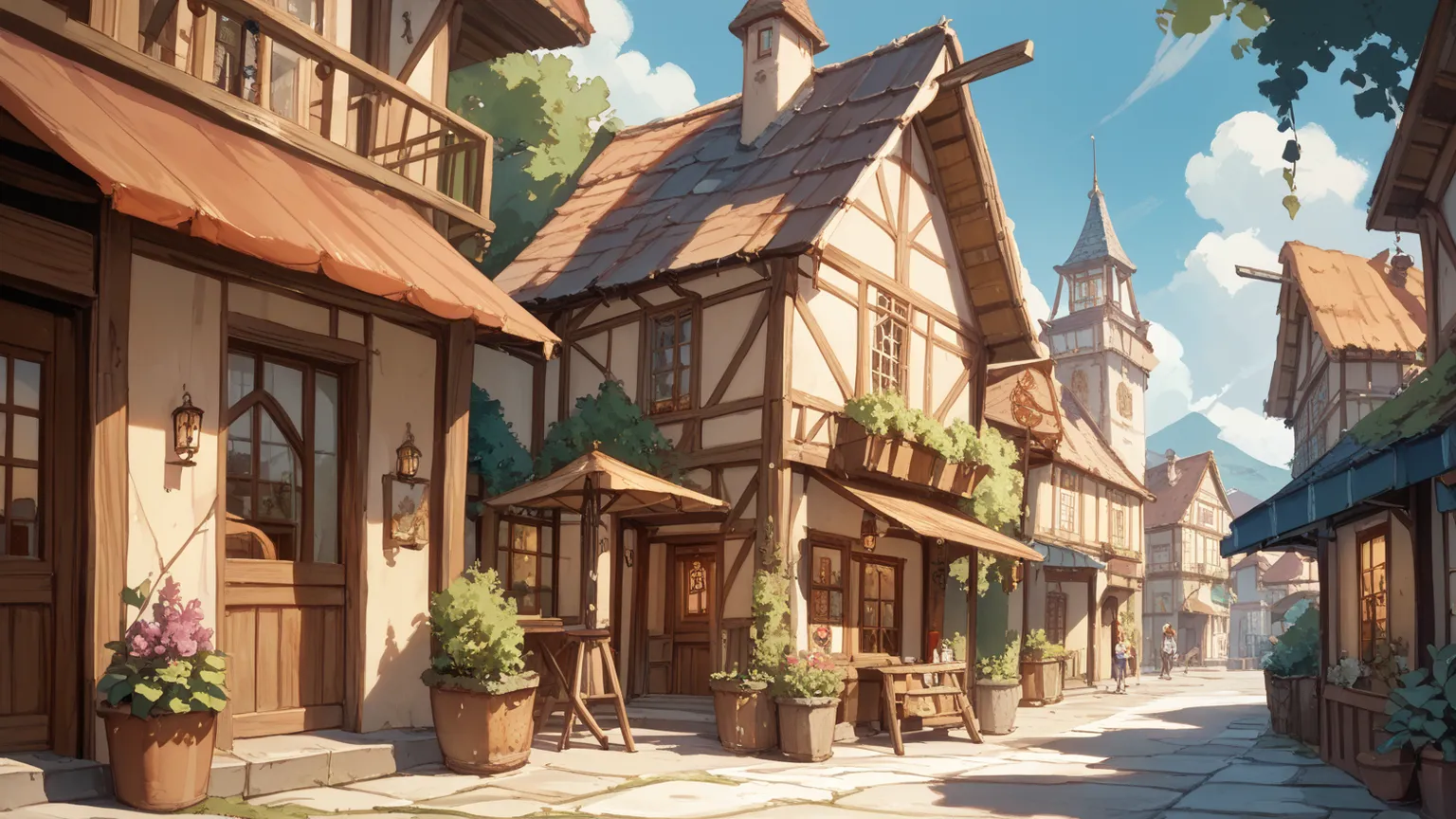 The town with the bell tower、fantasy、watercolor style