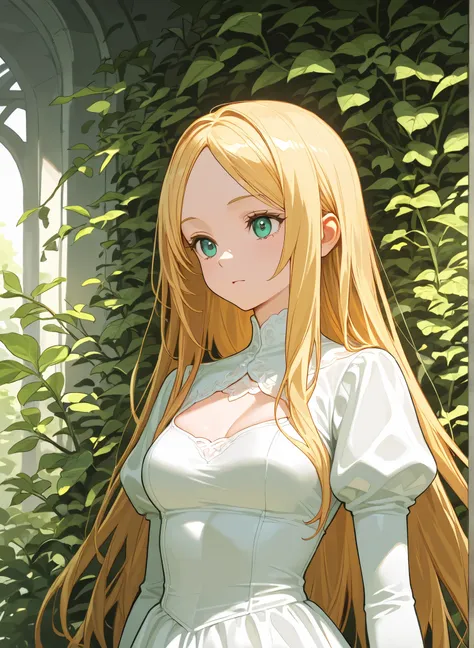 A blonde girl, long hair, Blue-green eyes, beautiful eyes, (lots of detail), tight white dress, perfect face, HD, maximum resolution, 