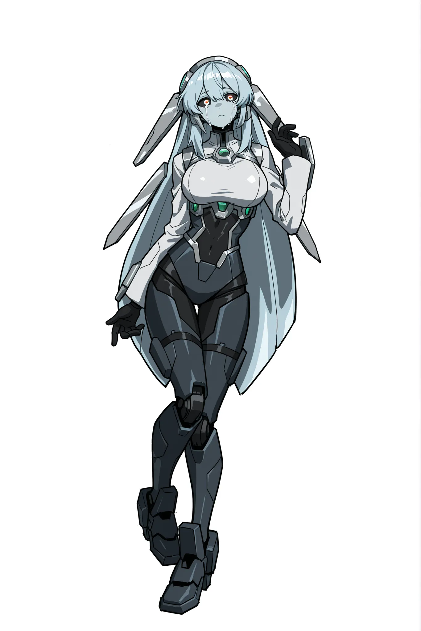 bagian mekanik, Solo, Rusak, android, fiksi ilmiah, kabel ,, 1gadis,  cyborg , potret, , , robot, sklera hitam, cyberpunk, Silver pupils, kulit putih, Silver,  kabel , , Silver, bibir, cyberpunk, air mata tunggal, tanpa ekspresi, crying with eyes open, bul...