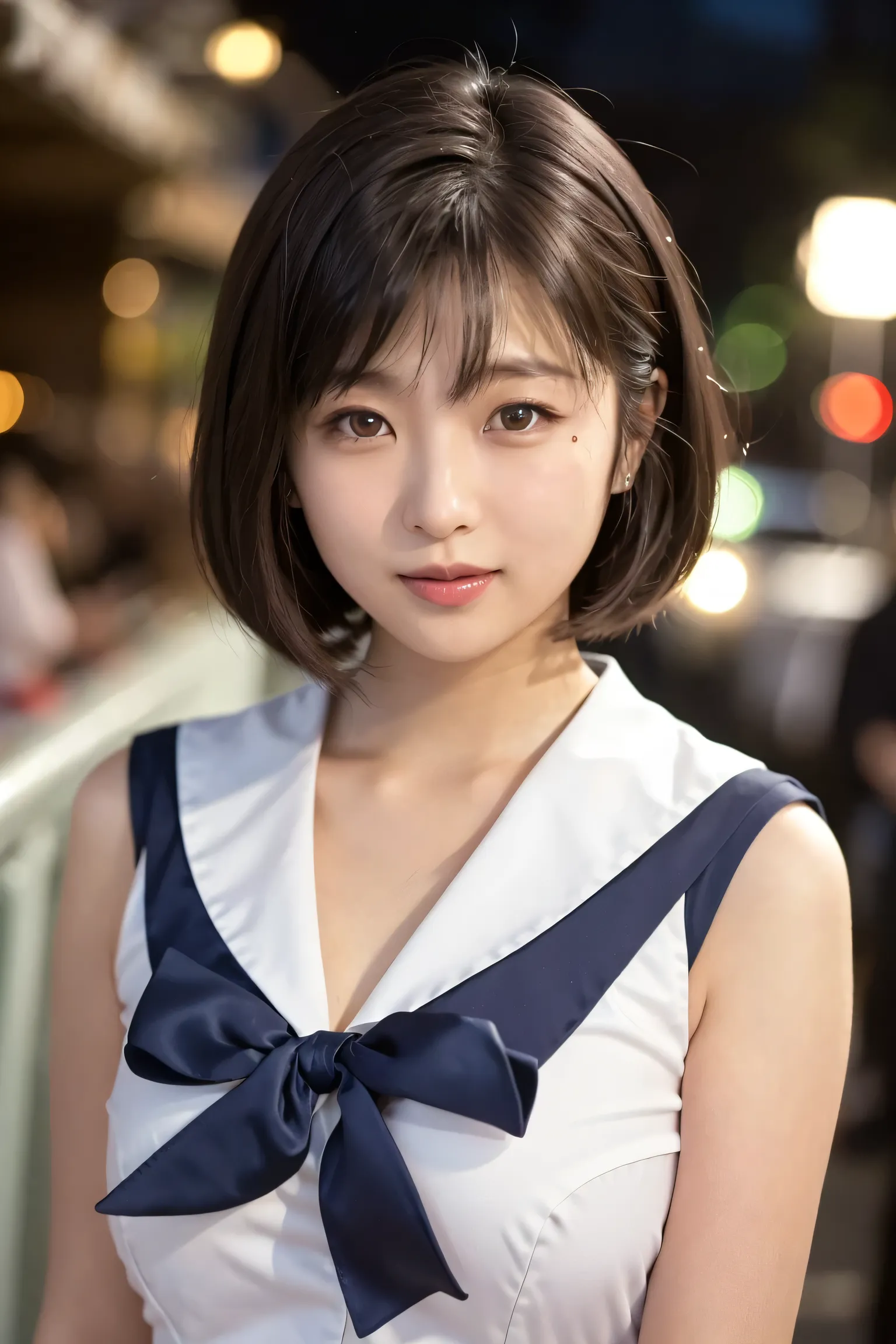 (Top Quality, HIGH PRECISION SELECTION, masterpiece:1.2), Detailed Explanation, realistic:1.37,(perfect anatomy), （A picture of a rich gradation）、photograph with a shallow depth of field、（close-up of facial expressions） 、Sailor Mercury cosplayをした中年女性、（perf...