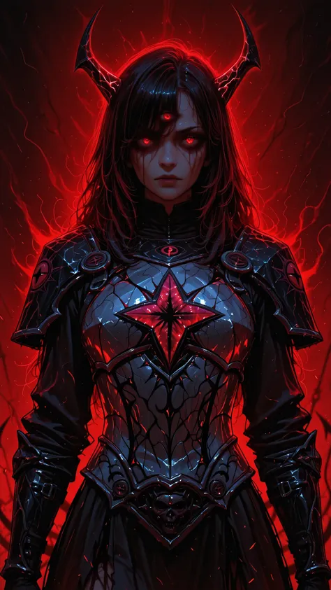 dark_art_style,
 The devil's eye in the center of the ring glowing six-pointed star,Top Gorgeous Heavy Breastplate，White breastplate，Glowing Breastplate Edge，evil atmosphere，Ultra-high-definition texture，Superb lighting rendering