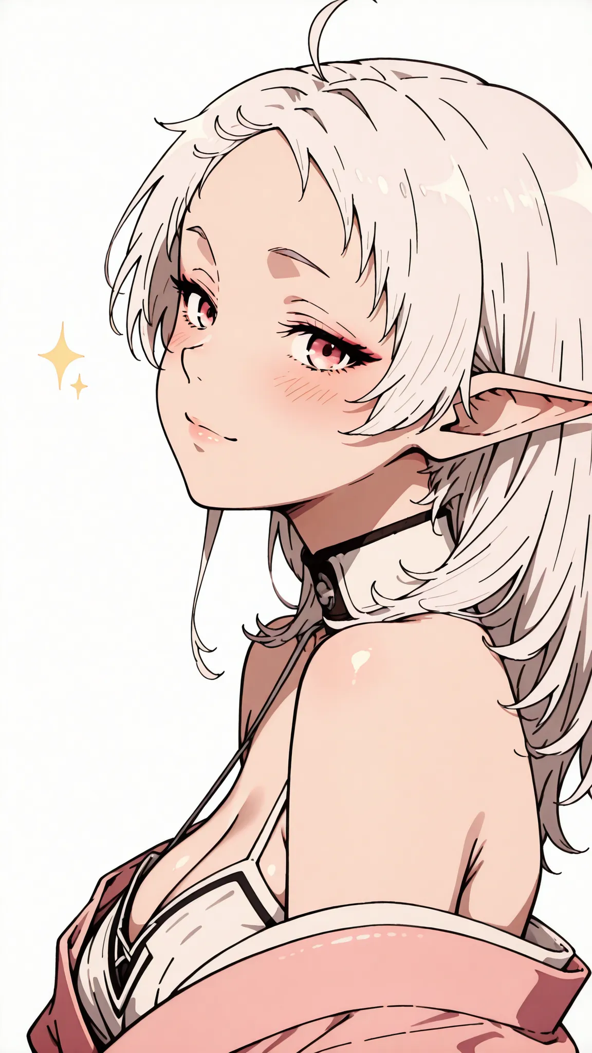 Portrait of Sylphiette from Mushoku Tensei, seen from behind, turning her head gently with a flirty, playful glance. Her eyes sparkle with mischief and charm, soft smile on her lips, cheeks slightly blushed.

She wears a soft pink kimono with delicate embr...