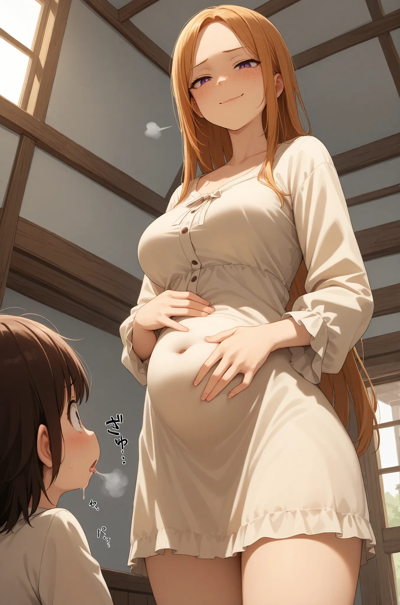 masterpiece, high quality, best quality, 
fully dressed, covered navel, belly concealed by clothes,
countryside meadow, windmill, Scandinavian woman, Scandinavian blouse, hair extension,
visible neck, long neck, visible forehead, freckles, moles, detailed ...