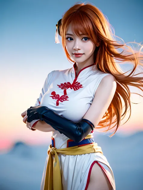 1girl, solo, cute chinese girl, smile, clear makeup, pink eye shadow, 
kgr2, 1girl, white dress, asymmetrical gloves, chinese clothes, side slit, black gloves, china dress, uneven gloves, (right hand gloves, left elbow gloves), thighhighs, white hanfu, flo...