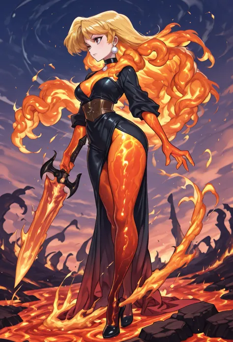 Lori Loud. medium breasts, huge hips, blonde hair, black eyes, blue eyeshadow, pearl earrings, white earrings. choker.| safe_pos, core_9, score_8_up, score_8, semi realistic, ultra detailed, 8k, high quality, hi res, high quality, detailed eyes, perfecteye...